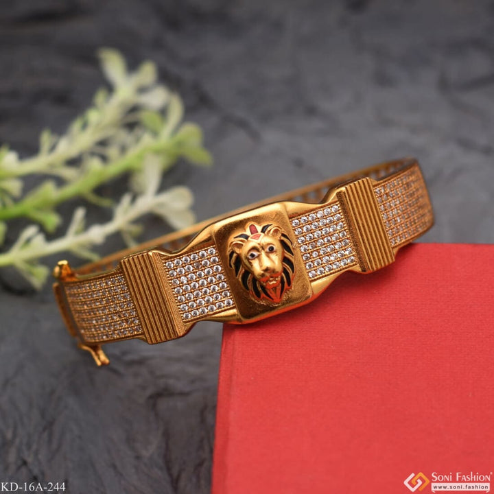 Delight Lion In Attractive Diamond Line Gold Plated Kada