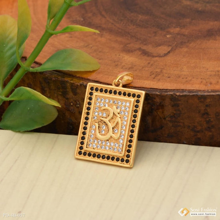 Om with diamond attention-getting design gold plated pendant