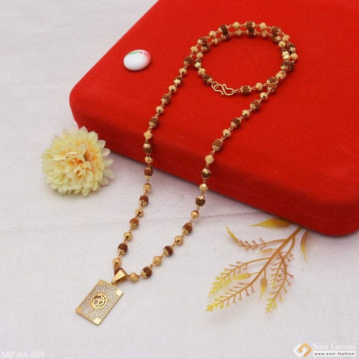 Om With Diamond Delicate Design Gold Plated Rudraksha Mala