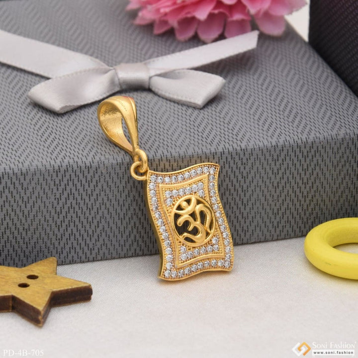 Om with diamond etched design high-quality gold plated