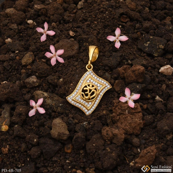 Om with diamond etched design high-quality gold plated