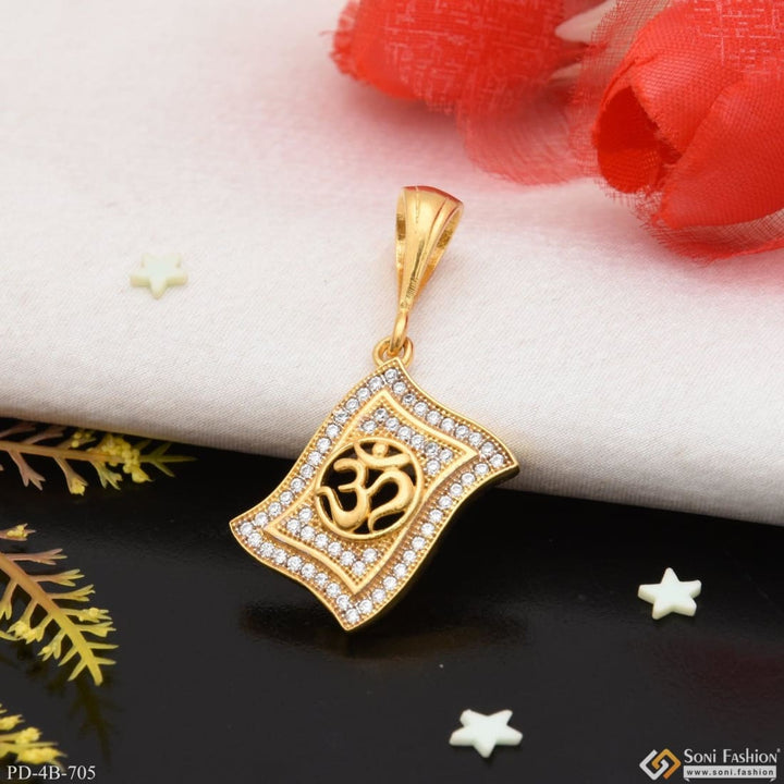 Om with diamond etched design high-quality gold plated