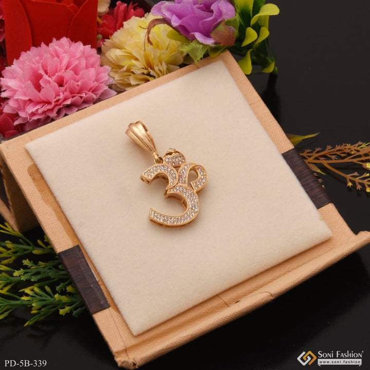 Om with diamond finely detailed design gold plated pendant