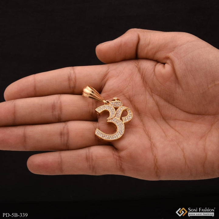 Om with diamond finely detailed design gold plated pendant