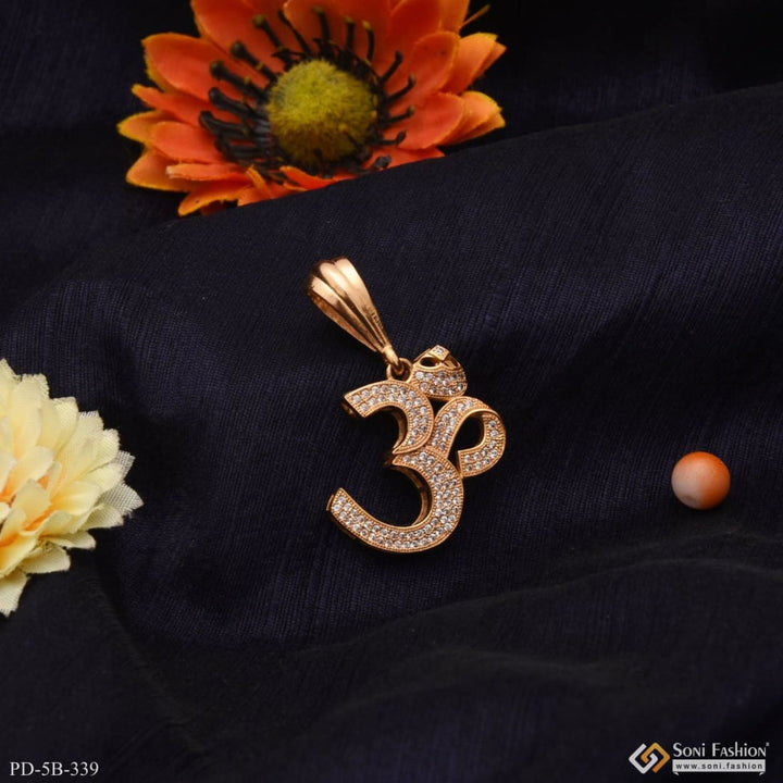 Om with diamond finely detailed design gold plated pendant