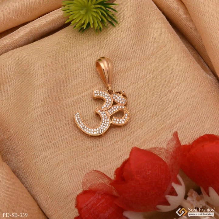 Om with diamond finely detailed design gold plated pendant