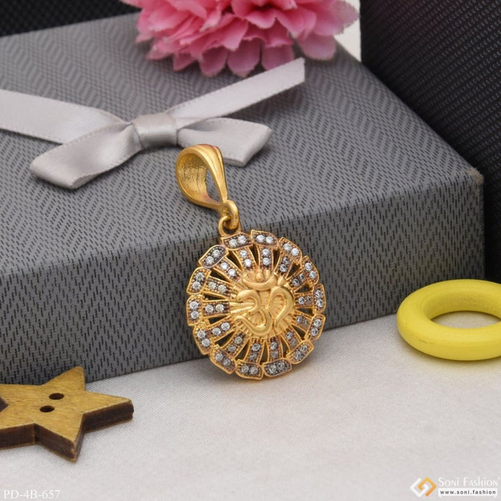 Om With Diamond Finely Detailed Design Gold Plated Pendant