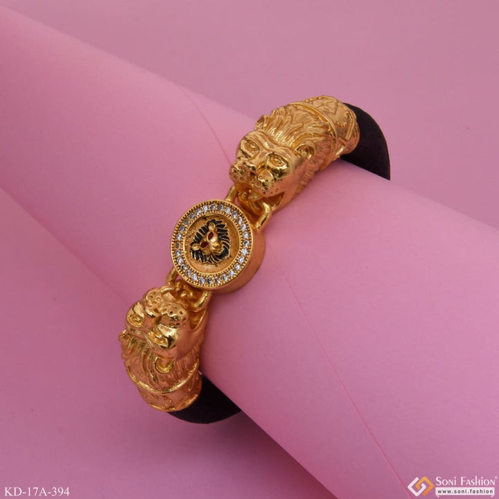 Dual lion face with diamond eye-catching design gold plated