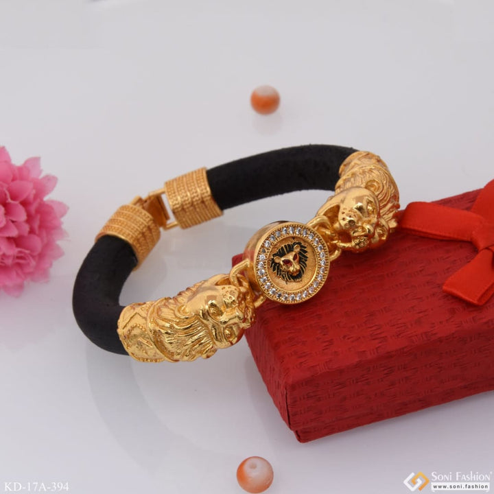 Dual lion face with diamond eye-catching design gold plated