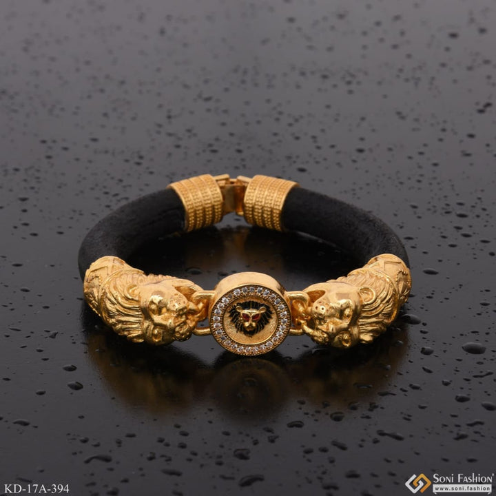 Dual lion face with diamond eye-catching design gold plated