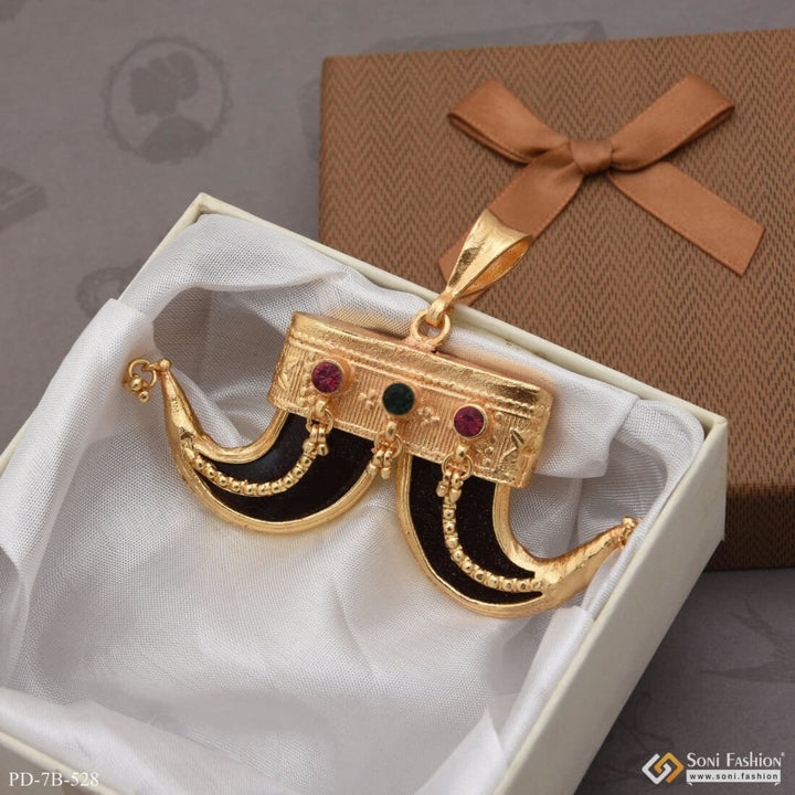 Dual Lion Nail With Diamond Antique Design Gold Plated