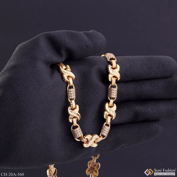 Gold bracelet and chain with diamonds - Elegant Statement Necklace Chain for Men - Style A560