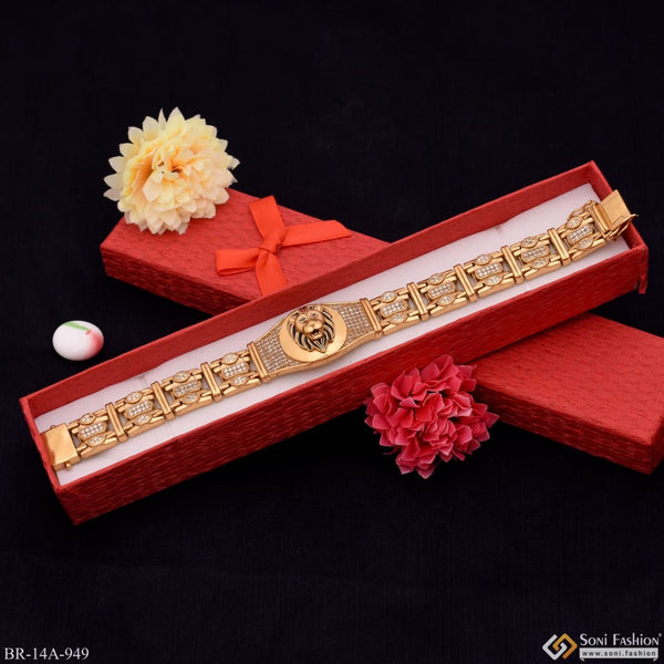 Emboss Lion with Diamond Classic Design Superior Quality Gold Plated Bracelet - Style A949