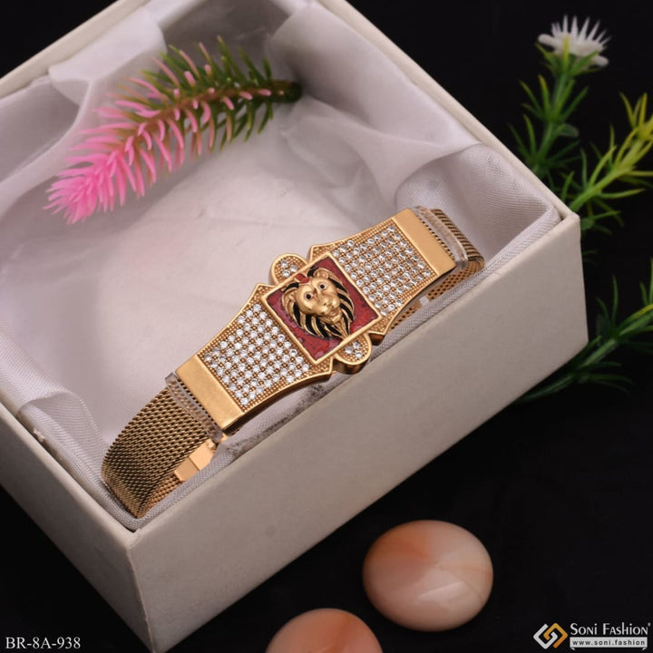 Gold watch with diamonds in box - Emboss Lion, Diamond Gold Plated Stainless Steel Bracelet A938