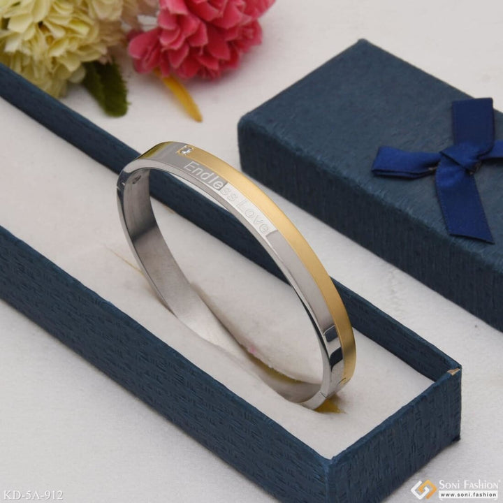 End Less Love Men’s Stainless Steel Bangle with Gold Band - Style A912