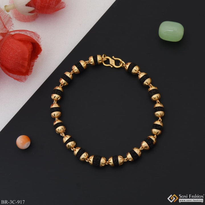 Etched design high-quality gold plated rudraksha bracelet