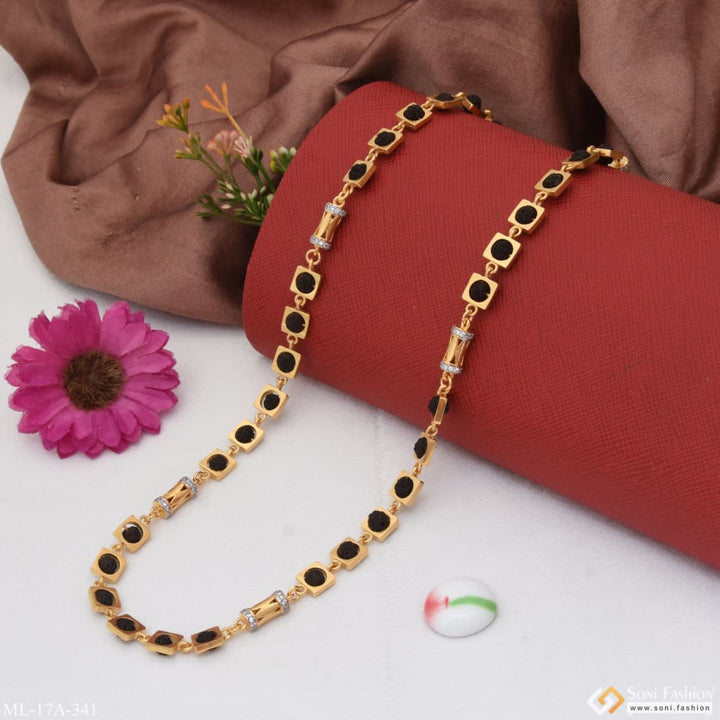 Etched Design Traditional Gold Plated Rudraksha Mala For