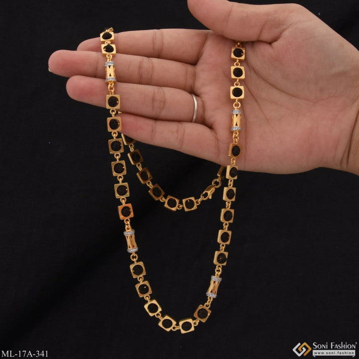 Etched Design Traditional Gold Plated Rudraksha Mala For