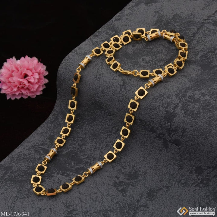 Etched Design Traditional Gold Plated Rudraksha Mala For