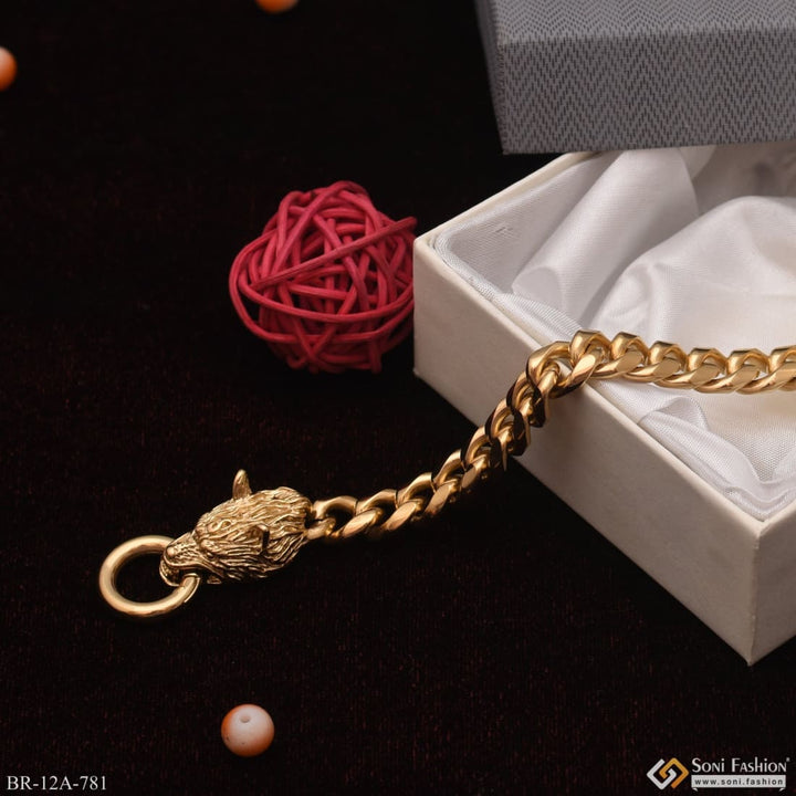 Golden stainless steel lion head charm bracelet - Style A781