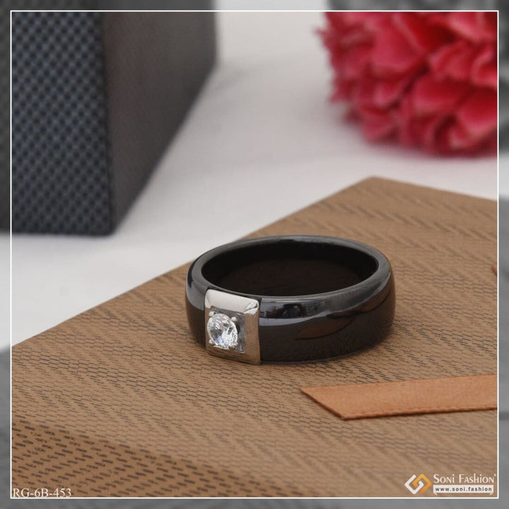 Funky Design With Diamond Excellent Black Color Ring