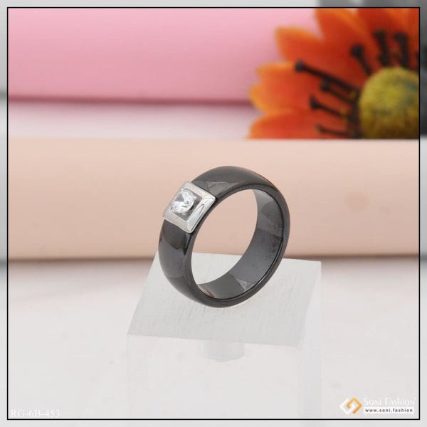 Funky Design With Diamond Excellent Black Color Ring