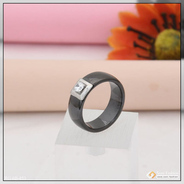 Funky Design With Diamond Excellent Black Color Ring