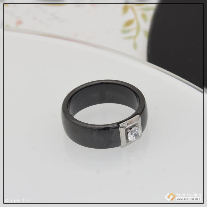 Funky Design With Diamond Excellent Black Color Ring