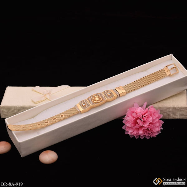 White box with pink flower and gold watch - Ganesha Around Diamond with Adjustable Belt Bracelet (Style A919)