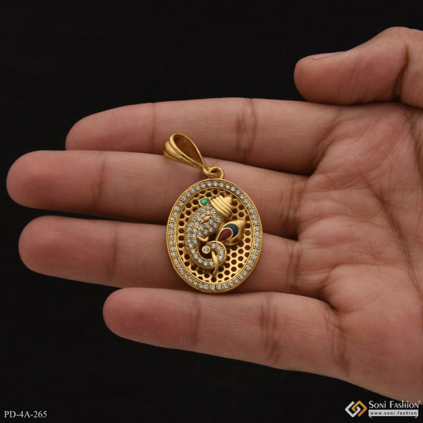 Ganesha With Diamond Decorative Design Gold Plated Pendant