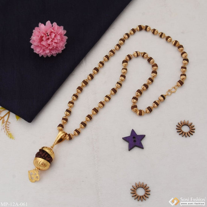 Om Glamorous Design Gold Plated Rudraksha Mala With Pendant