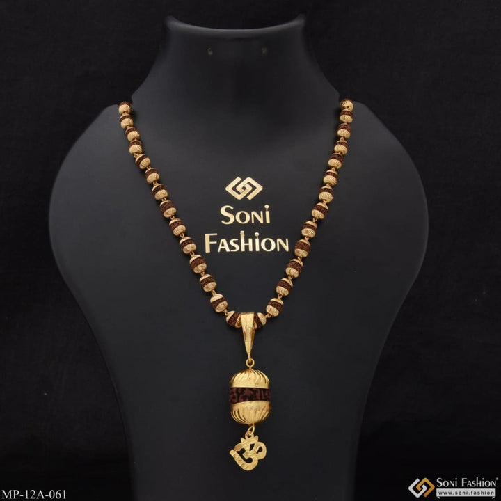 Om Glamorous Design Gold Plated Rudraksha Mala With Pendant