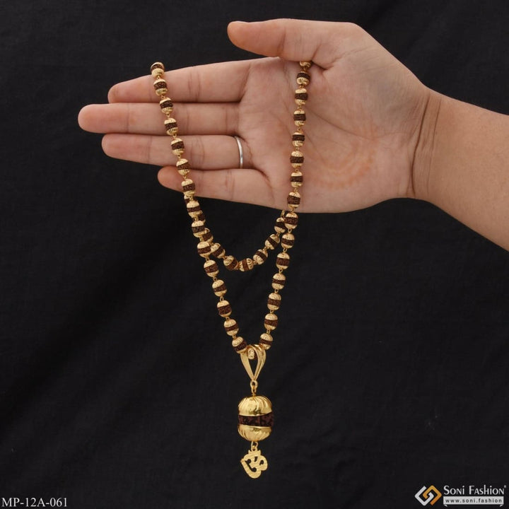 Om Glamorous Design Gold Plated Rudraksha Mala With Pendant