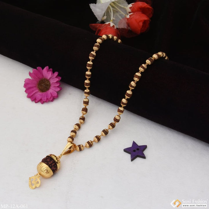 Om Glamorous Design Gold Plated Rudraksha Mala With Pendant