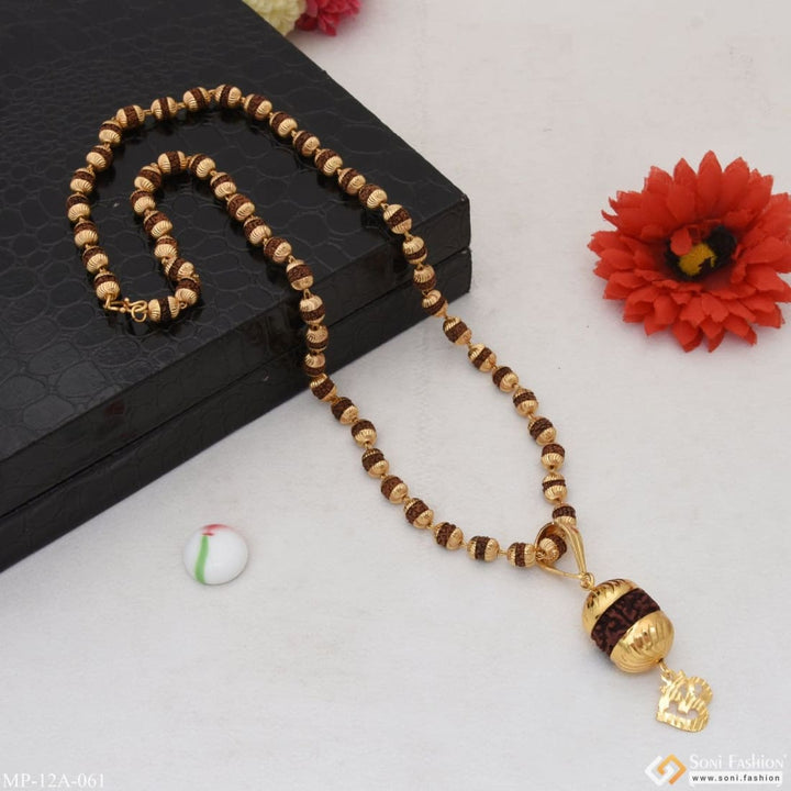 Om Glamorous Design Gold Plated Rudraksha Mala With Pendant