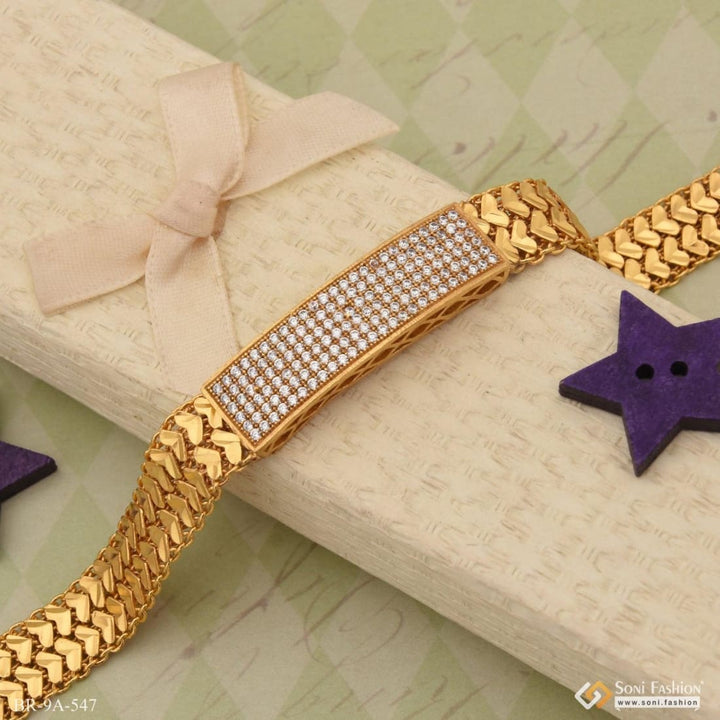 Gold plated bracelet with heart shape stripe & diamond