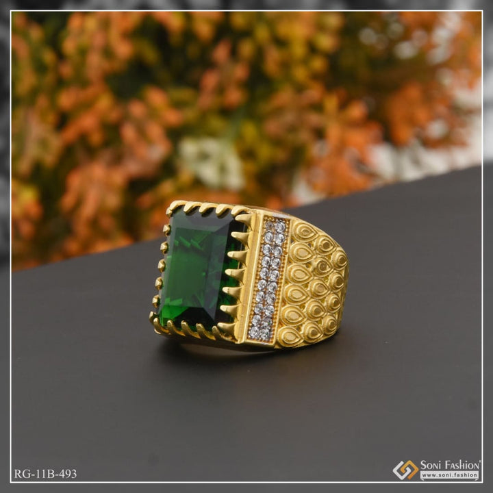 Green stone with diamond extraordinary design gold plated