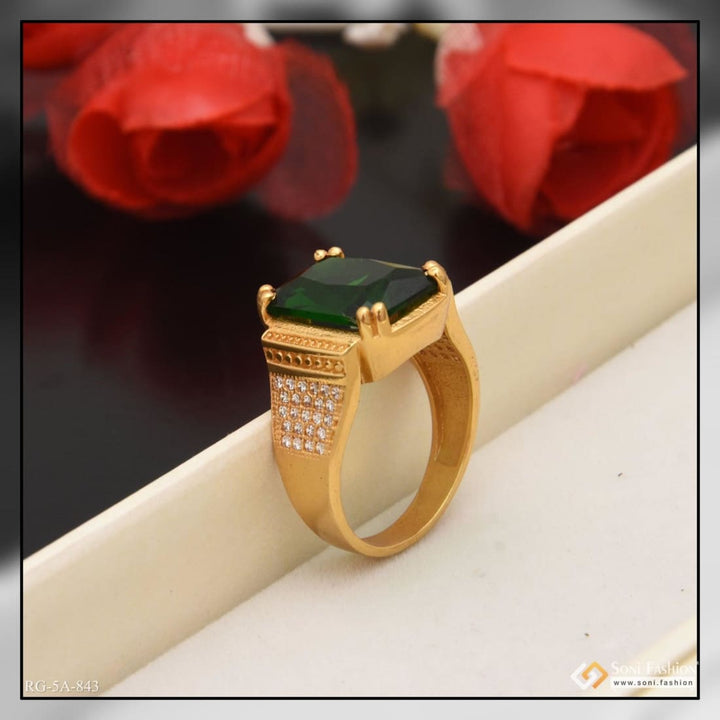 Green stone with diamond fashionable design gold plated ring