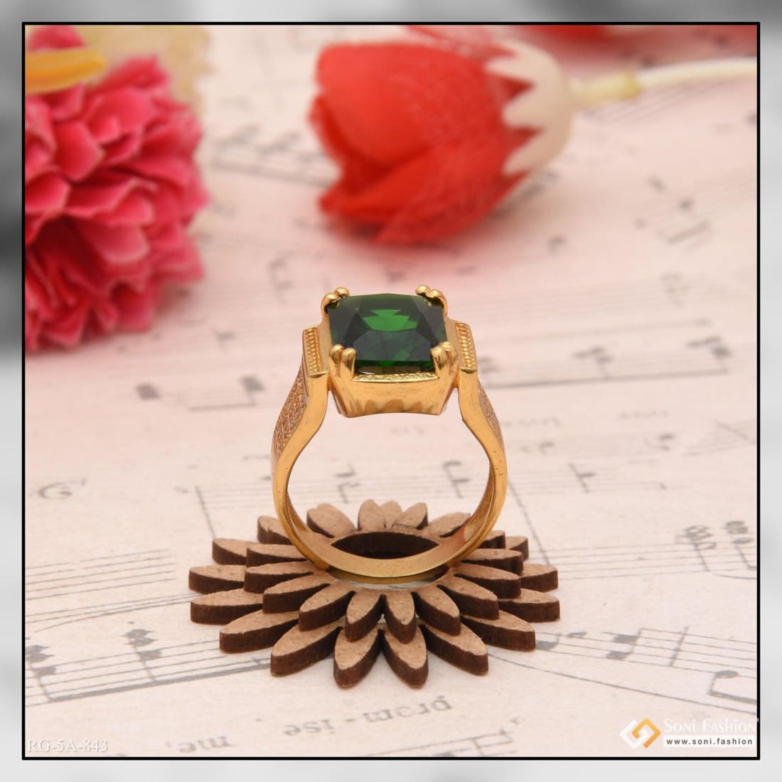 Manufacturer of 14kt gold square green stone ring | Jewelxy - 183361