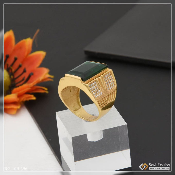 Green Stone With Diamond Gorgeous Design Gold Plated Ring