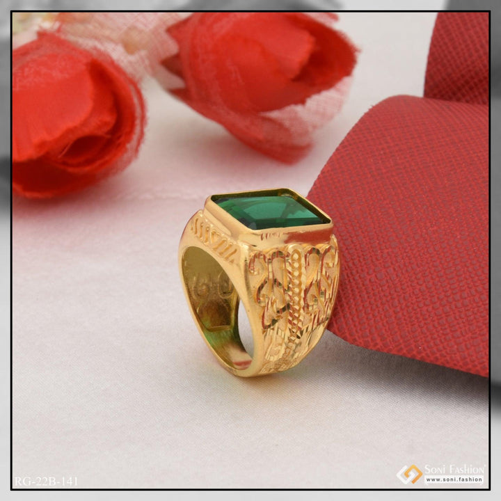 1 gram gold forming green stone finely detailed design ring