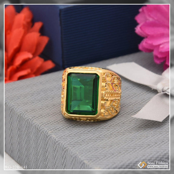 1 gram gold forming green stone finely detailed design ring