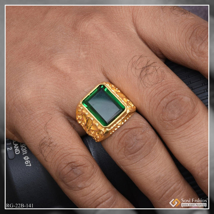 1 gram gold forming green stone finely detailed design ring