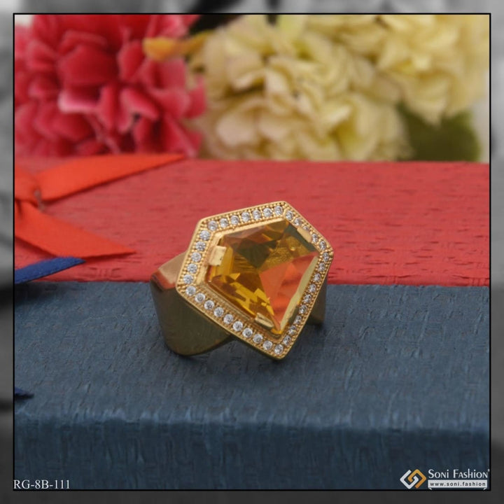 Heart shape yellow stone with diamond gorgeous design gold