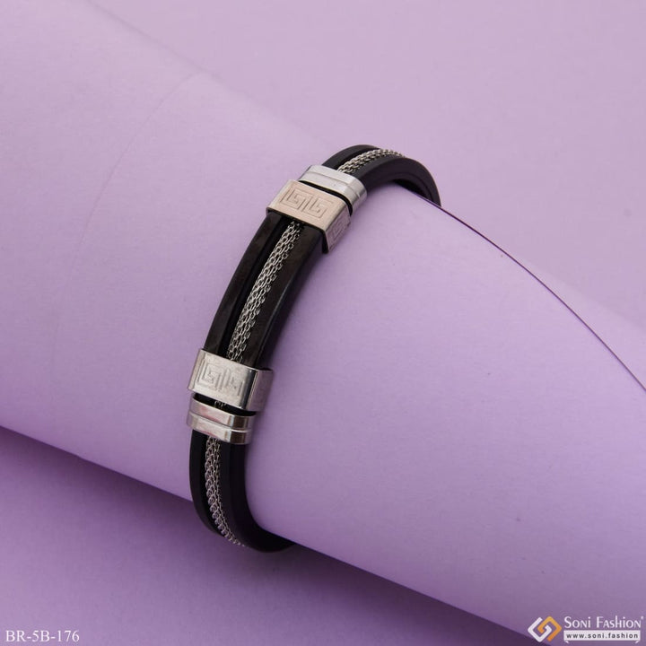 Stylish high-quality eye-catching silver and black bracelet - Style B176