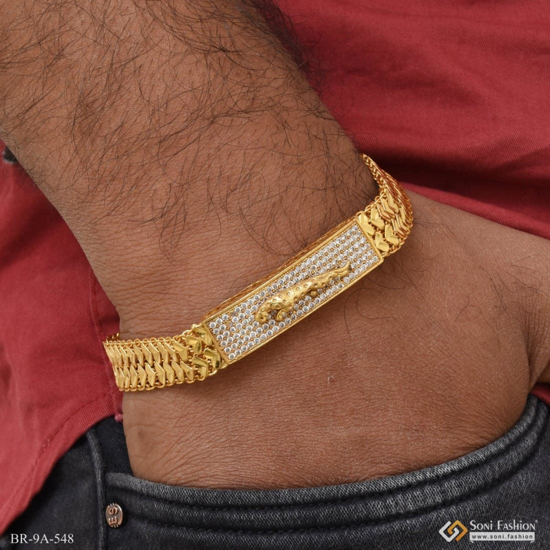 22K Gold Men's Panther Box Bracelet | Raj Jewels