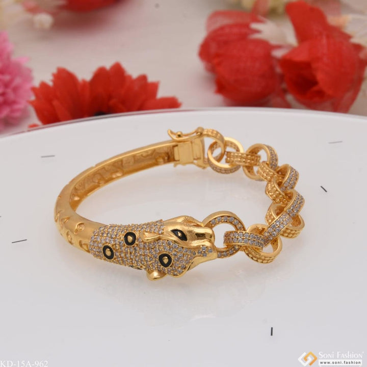 Jaguar with diamond sophisticated design gold plated kada