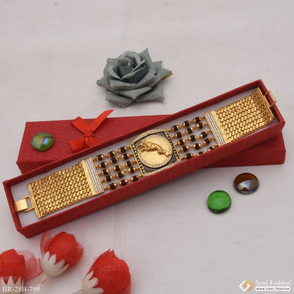 Red box with gold watch and flower - Jaguar With Diamond Artisanal Design Gold Plated Rudraksha Bracelet