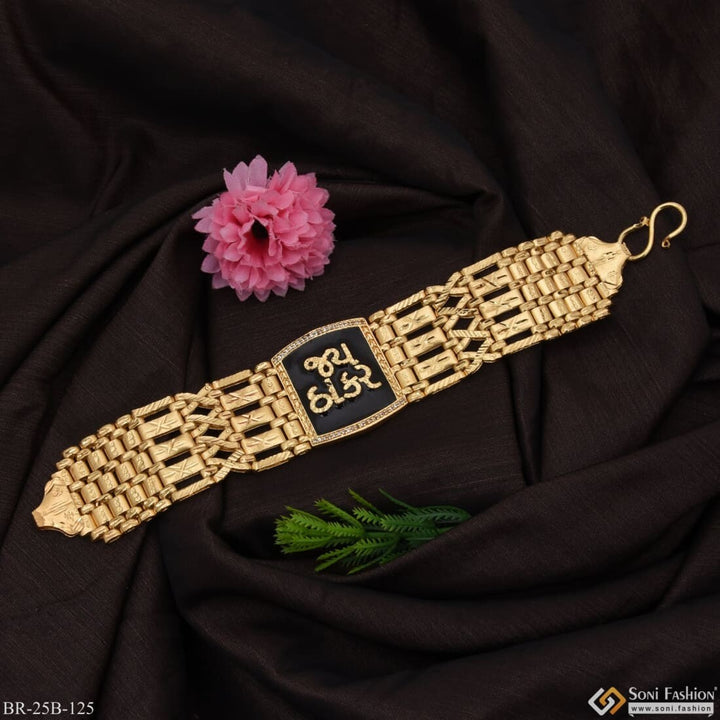 Jay Thakar high-class design gold plated bracelet with black stone and flower detail