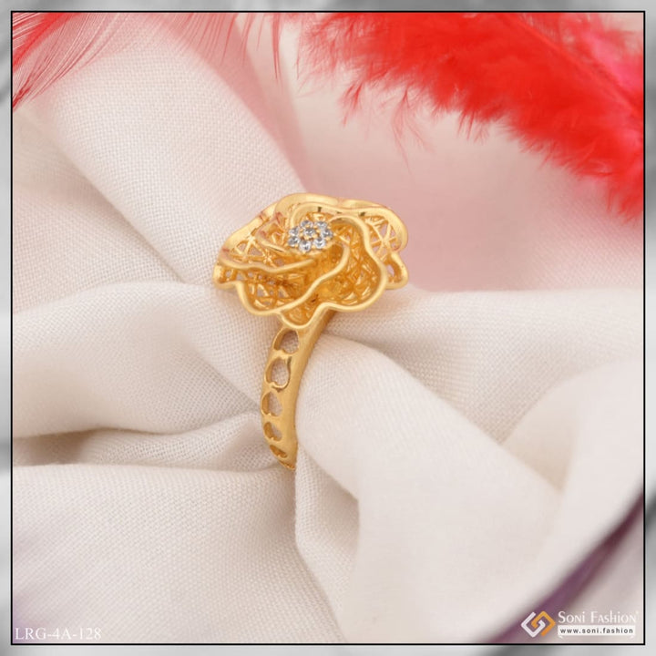 Gold plated ring for ladies with diamond decorative design